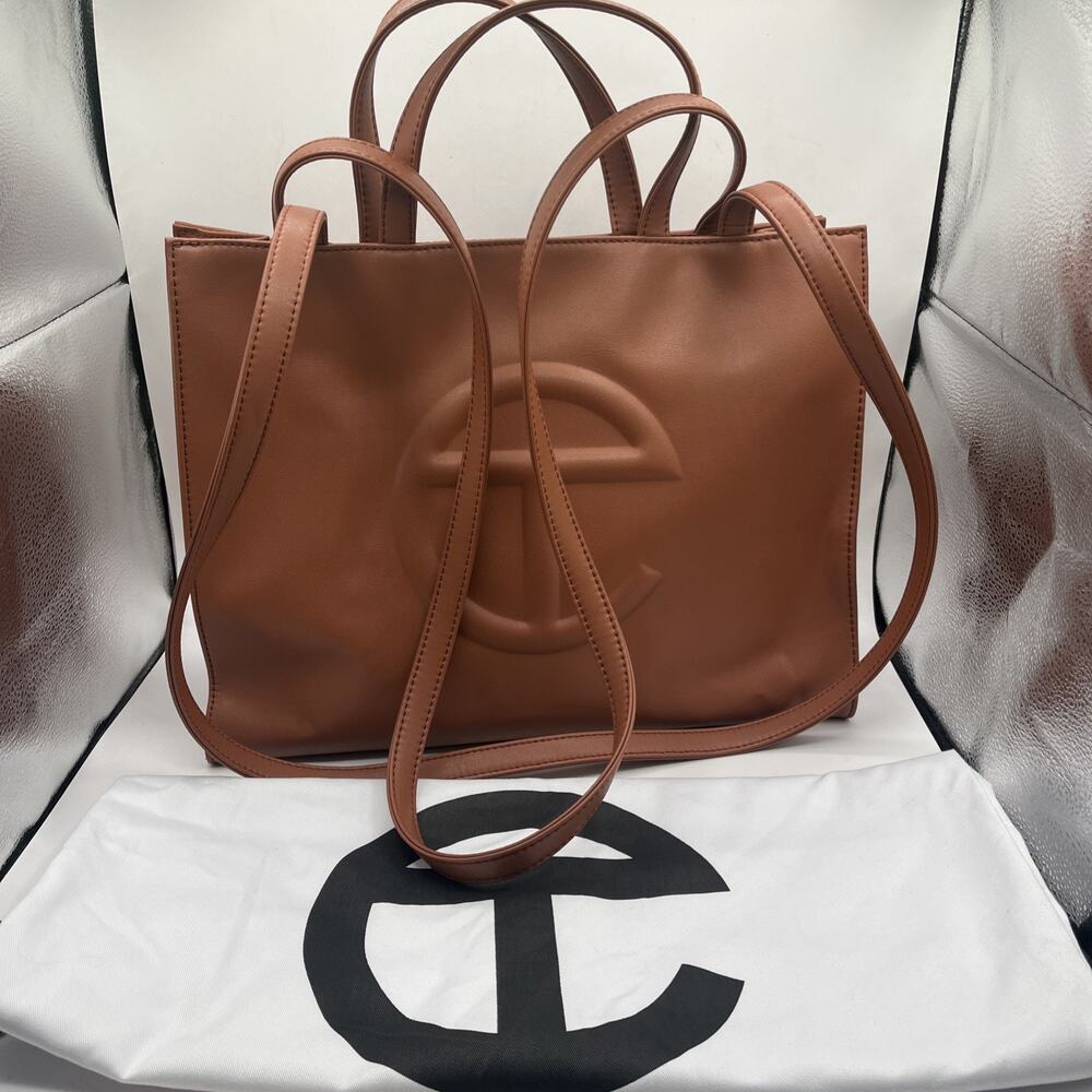 Telfar Large Shopper Tote Bag Handbag Vegan Leather Crossbody Brown NO TAGS ASIS